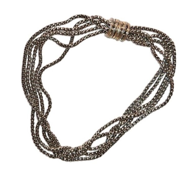 VINTAGE Necklace Multi-Strand Silver & Gold-Tone Twist Pendant  heavy quality - Picture 2 of 6